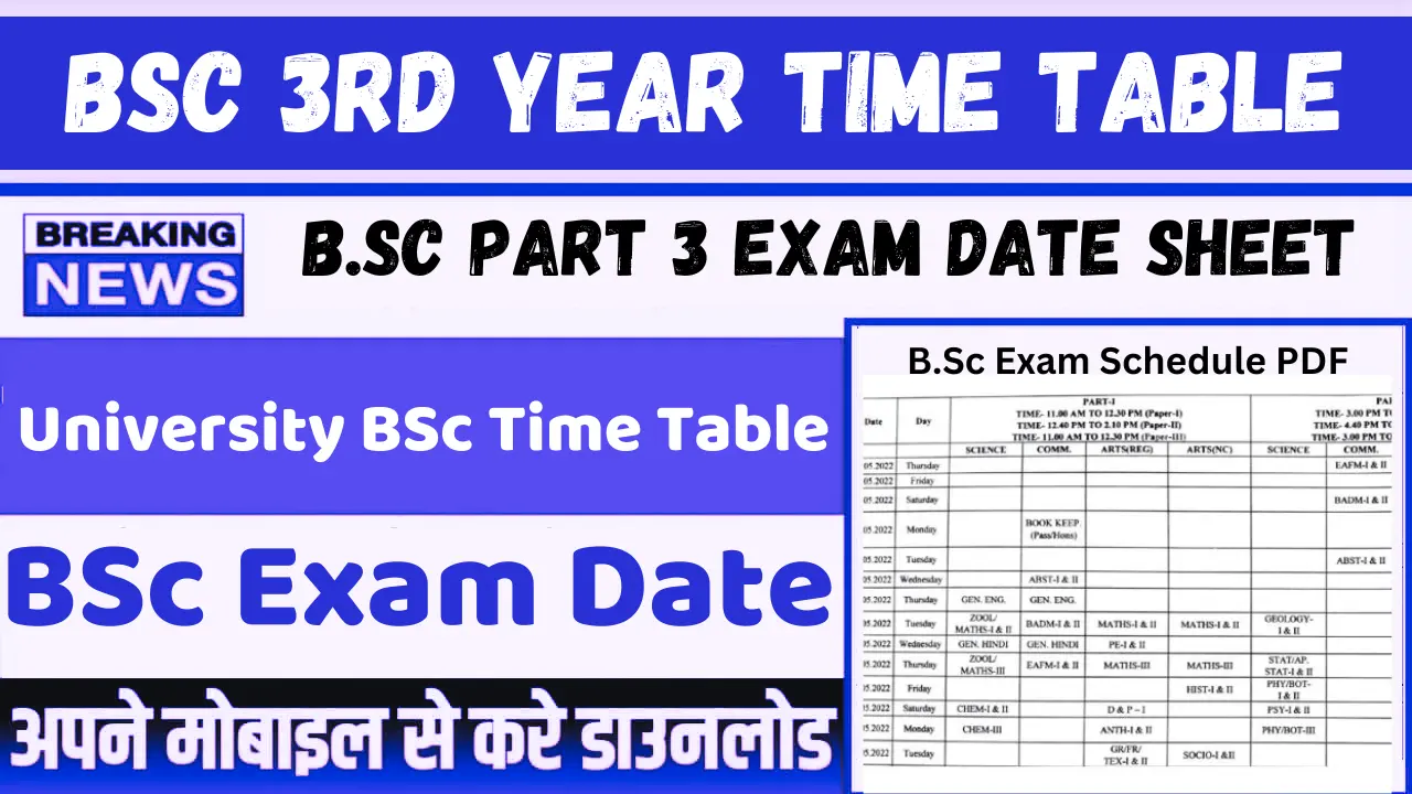 BSc 3rd Year Time Table 2025 Check B.Sc Final/Part 3 Exam Date Sheet